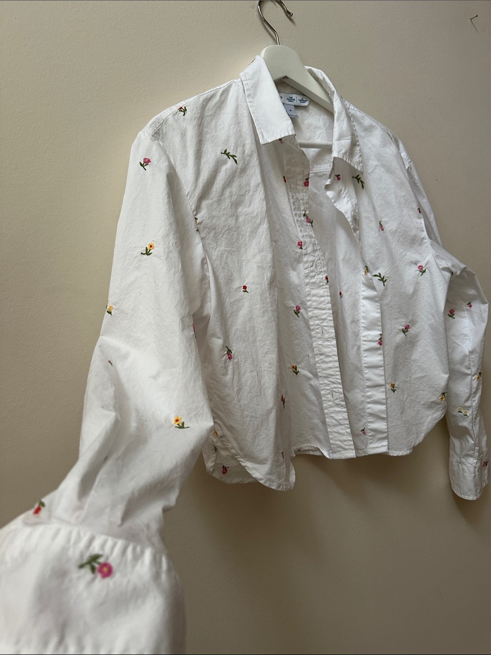 Old Navy White Button-Up Shirt with Tiny Floral Embroidery